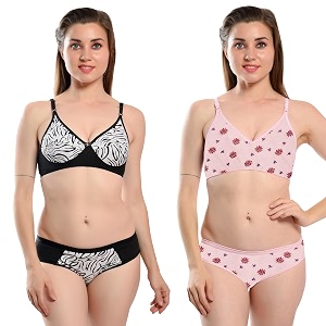Solid Printed Polka Cotton Bra Panty