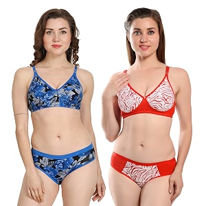 Solid Printed Polka Cotton Bra Panty
