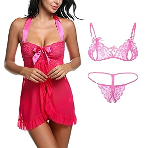 fihana spandex net babydoll nighty honeymoon lingerie combo pack of 2