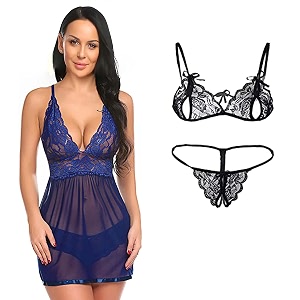 spandex net babydoll nighty honeymoon lingerie combo pack of 2