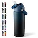 Fijinhom 18 oz Insulated Water Bottle with Straw Lid, Stainless Steel Water Bottles, Double Wall Vacuum, Portable Handle &amp; Non-slip Bottom, BPA Free Leak Proof Metal Bottles, Keep Cold 24H, Blue/Black