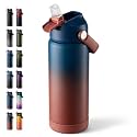 Fijinhom 18 oz Insulated Water Bottle with Straw Lid, Stainless Steel Water Bottles, Double Wall Vacuum, Portable Handle &amp; Non-slip Bottom, BPA Free Leak Proof Metal Bottles, Keep Cold 24H, Blue/Red