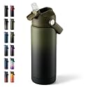 Fijinhom 18 oz Insulated Water Bottle with Straw Lid, Stainless Steel Water Bottles, Double Wall Vacuum, Portable Handle &amp; Non-slip Bottom, BPA Free Leak Proof Metal Bottles, Cold 24H, Green/Black
