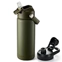 Fijinhom 18 oz Insulated Water Bottle with 2 Lids, Stainless Steel Water Bottles, Double Wall Vacuum, Portable Handle &amp; Non-slip Bottom, BPA Free Leak Proof Metal Bottles, Keep Cold 24H, Green