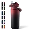 Fijinhom 18 oz Insulated Water Bottle with Straw Lid, Stainless Steel Water Bottles, Double Wall Vacuum, Portable Handle &amp; Non-slip Bottom, BPA Free Leak Proof Metal Bottles, Keep Cold 24H, Red/Black