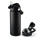 Fijinhom 18 oz Insulated Water Bottle with 2 Lids, Stainless Steel Water Bottles, Double Wall Vacuum, Portable Handle &amp; Non-slip Bottom, BPA Free Leak Proof Metal Bottles, Keep Cold 24H, Black