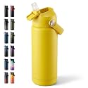 Fijinhom 18oz Insulated Stainless Steel Water Bottle, Wide Mouth Double Wall Vacuum, Silicone Straw, Sweat &amp; Leak Proof, BPA Free Insulated Water Flask for Travel, Keep Cold 24h Hot 12h, Yellow