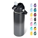 Fijinhom 18oz Insulated Stainless Steel Water Bottle, Wide Mouth Double Wall Vacuum, Silicone Straw, Sweat &amp; Leak Proof, BPA Free Insulated Water Flask for Travel, Keep Cold 24h Hot 12h, Grey