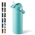 Fijinhom 18oz Insulated Stainless Steel Water Bottle, Wide Mouth Double Wall Vacuum, Silicone Straw, Sweat &amp; Leak Proof, BPA Free Insulated Water Flask for Travel, Keep Cold 24h Hot 12h, Sky