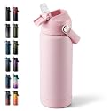 Fijinhom 18oz Insulated Stainless Steel Water Bottle, Wide Mouth Double Wall Vacuum, Silicone Straw, Sweat &amp; Leak Proof, BPA Free Insulated Water Flask for Travel, Keep Cold 24h Hot 12h, Coral Pink