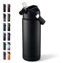 Fijinhom 18oz Insulated Stainless Steel Water Bottle, Wide Mouth Double Wall Vacuum, Silicone Straw, Sweat &amp; Leak Proof, BPA Free Insulated Water Flask for Travel, Keep Cold 24h Hot 12h, Black