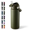 Fijinhom 18oz Insulated Stainless Steel Water Bottle, Wide Mouth Double Wall Vacuum, Silicone Straw, Sweat &amp; Leak Proof, BPA Free Insulated Water Flask for Travel, Keep Cold 24h Hot 12h, Green