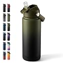 Fijinhom 24 oz Insulated Water Bottle with Straw Lid, Stainless Steel Water Bottles, Double Wall Vacuum, Portable Handle &amp; Non-slip Bottom, BPA Free Leak Proof Metal Bottles, Cold 24H, Green/Black