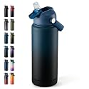 Fijinhom 24 oz Insulated Water Bottle with Straw Lid, Stainless Steel Water Bottles, Double Wall Vacuum, Portable Handle &amp; Non-slip Bottom, BPA Free Leak Proof Metal Bottles, Keep Cold 24H, Blue/Black