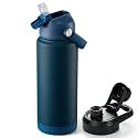 Fijinhom 24 oz Insulated Water Bottle with 2 Lids, Stainless Steel Water Bottles, Double Wall Vacuum, Portable Handle &amp; Non-slip Bottom, BPA Free Leak Proof Metal Bottles, Keep Cold 24H, Dark Blue