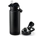 Fijinhom 24 oz Insulated Water Bottle with 2 Lids, Stainless Steel Water Bottles, Double Wall Vacuum, Portable Handle &amp; Non-slip Bottom, BPA Free Leak Proof Metal Bottles, Keep Cold 24H, Black