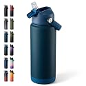 Fijinhom 24 oz Insulated Water Bottle with Straw Lid, Stainless Steel Water Bottles, Double Wall Vacuum, Portable Handle &amp; Non-slip Bottom, BPA Free Leak Proof Metal Bottles, Keep Cold 24H, Dark Blue