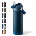 Fijinhom 18 oz Insulated Water Bottle with Straw Lid, Stainless Steel Water Bottles, Double Wall Vacuum, Portable Handle &amp; Non-slip Bottom, BPA Free Leak Proof Metal Bottles, Keep Cold 24H, Dark Blue