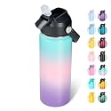 Fijinhom 18oz Insulated Stainless Steel Water Bottle, Wide Mouth Double Wall Vacuum, Silicone Straw, Sweat &amp; Leak Proof, BPA Free Insulated Water Flask for Travel, Keep Cold 24h Hot 12h, Pink