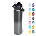 Fijinhom 24oz Insulated Stainless Steel Water Bottle, Wide Mouth Double Wall Vacuum, Silicone Straw, Sweat &amp; Leak Proof, BPA Free Insulated Water Flask for Travel, Keep Cold 24h Hot 12h, Grey