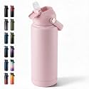 Fijinhom 24oz Insulated Stainless Steel Water Bottle, Wide Mouth Double Wall Vacuum, Silicone Straw, Sweat &amp; Leak Proof, BPA Free Insulated Water Flask for Travel, Keep Cold 24h Hot 12h, Coral Pink