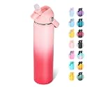 Fijinhom 24oz Insulated Stainless Steel Water Bottle, Wide Mouth Double Wall Vacuum, Silicone Straw, Sweat &amp; Leak Proof, BPA Free Insulated Water Flask for Travel, Keep Cold 24h Hot 12h, Pink Gradient