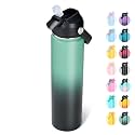Fijinhom 24oz Insulated Stainless Steel Water Bottle, Wide Mouth Double Wall Vacuum, Silicone Straw, Sweat &amp; Leak Proof, BPA Free Insulated Water Flask for Travel, Keep Cold 24h Hot 12h, Green &amp; Black