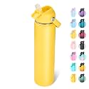 Fijinhom 24oz Insulated Stainless Steel Water Bottle, Wide Mouth Double Wall Vacuum, Silicone Straw, Sweat & Leak Proof, BPA Free Insulated Water Flask for Travel, Keep Cold 24h Hot 12h, Yellow