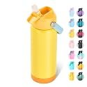 Fijinhom 24oz Insulated Stainless Steel Water Bottle, Wide Mouth Double Wall Vacuum, Silicone Straw, Sweat &amp; Leak Proof, BPA Free Insulated Water Flask for Travel, Keep Cold 24h Hot 12h, Lemon