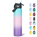 Fijinhom 24oz Insulated Stainless Steel Water Bottle, Wide Mouth Double Wall Vacuum, Silicone Straw, Sweat &amp; Leak Proof, BPA Free Insulated Water Flask for Travel, Keep Cold 24h Hot 12h, Pink