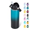 Fijinhom 18oz Insulated Stainless Steel Water Bottle, Wide Mouth Double Wall Vacuum, Silicone Straw, Sweat &amp; Leak Proof, BPA Free Insulated Water Flask for Travel, Keep Cold 24h Hot 12h, Blue