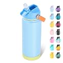 Fijinhom 24oz Insulated Stainless Steel Water Bottle, Wide Mouth Double Wall Vacuum, Silicone Straw, Sweat &amp; Leak Proof, BPA Free Insulated Water Flask for Travel, Keep Cold 24h Hot 12h, Cerulean