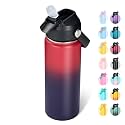 Fijinhom 18oz Insulated Stainless Steel Water Bottle, Wide Mouth Double Wall Vacuum, Silicone Straw, Sweat &amp; Leak Proof, BPA Free Insulated Water Flask for Travel, Keep Cold 24h Hot 12h, Red