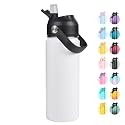 Fijinhom 32oz Insulated Stainless Steel Water Bottle, Wide Mouth Double Wall Vacuum, Silicone Straw, Sweat &amp; Leak Proof, BPA Free Insulated Water Flask for Travel, Keep Cold 24h Hot 12h, White