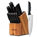 FikShot 15-Piece Kitchen Knife Set with Block &amp; Built-In Sharpener