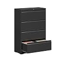 File Cabinet, 4 Drawer Metal File Cabinet with Lock, Lateral File Cabinet for Home and Office, Lateral File Cabinet for A4 Legal/Letter Size, Assembly Required (Black, 4 Drawer)