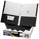 FILE-EZ Two-Pocket Folders with 3-Prong Fasteners, Black Color, 25-Pack, Durable Textured Paper, Matte Finish, Letter Sheet Size (EZ-92505)