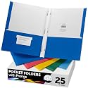 FILE-EZ Two-Pocket Folders with 3-Prong Fasteners, Assorted Colors, 25-Pack, Durable Textured Paper, Matte Finish, Letter Sheet Size (EZ-92500)