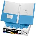 FILE-EZ Two-Pocket Folders with 3-Prong Fasteners, Light Blue Color, 25-Pack, Durable Textured Paper, Matte Finish, Letter Sheet Size (EZ-92520)
