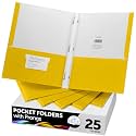 FILE-EZ Two-Pocket Folders with 3-Prong Fasteners, Yellow Color, 25-Pack, Durable Textured Paper, Matte Finish, Letter Sheet Size (EZ-92570)