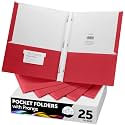 FILE-EZ Two-Pocket Folders with 3-Prong Fasteners, Red Color, 25-Pack, Durable Textured Paper, Matte Finish, Letter Sheet Size (EZ-92558)