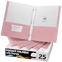 FILE-EZ Two-Pocket Folders with 3-Prong Fasteners, Pink Color, 25-Pack, Durable Textured Paper, Matte Finish, Letter Sheet Size (EZ-92590)