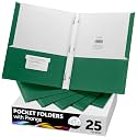FILE-EZ Two-Pocket Folders with 3-Prong Fasteners, Green Color, 25-Pack, Durable Textured Paper, Matte Finish, Letter Sheet Size (EZ-92560)