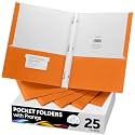 FILE-EZ Two-Pocket Folders with 3-Prong Fasteners, Orange Color, 25-Pack, Durable Textured Paper, Matte Finish, Letter Sheet Size (EZ-92565)