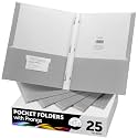 FILE-EZ Two-Pocket Folders with 3-Prong Fasteners, Gray Color, 25-Pack, Durable Textured Paper, Matte Finish, Letter Sheet Size (EZ-92530)