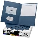 FILE-EZ Two-Pocket Folders, Navy Dark Blue, 25-Pack, Textured Paper, Letter Size (EZ-32523)