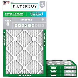 filterbuy 15x25x1 merv 8 pleated ac furnace air filter pack of 4 filters 15x25x1  silver
