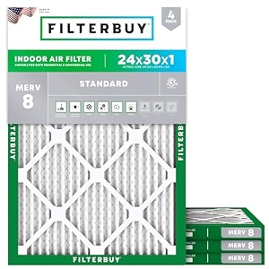 filterbuy 24x30x1 merv 8 pleated ac furnace air filter pack of 4 filters 24x30x1  silver