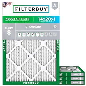 filterbuy afb merv 8 14x20x1 pleated ac furnace air filter pack of 4 filters 14x20x1 - silver