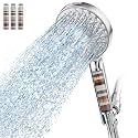 SR SUN RISE Filtered Shower Head with Handheld High Pressure 9 Spray Mode Showerhead Detachable Shower Head Water Softener Filters Beads for Hard Water Remove Chlorine 4 Filters Bright Silver